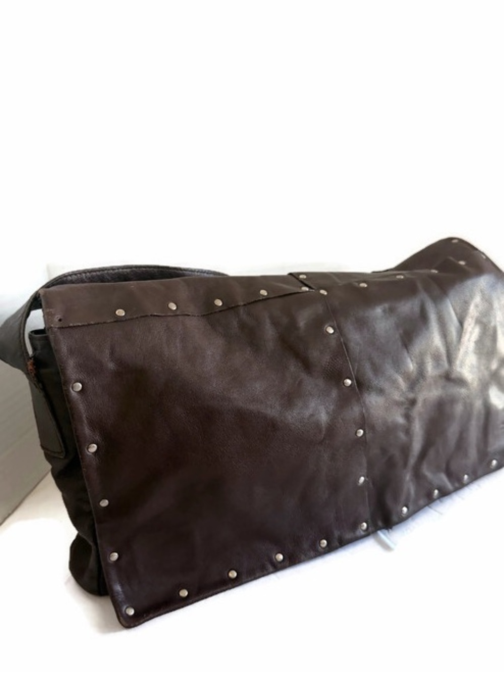 Stephane Kélia Brown Studded Leather Crossbody Messenger Bag